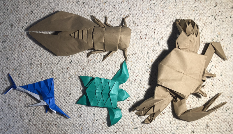 Akira Yoshizawa's Cicada, Dai Watanabe's Sailfish, Seiji Nishikawa's Sea Turtle, Satoshi Kamiya's Crab