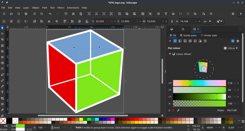 Inkscape is a FOSS SVG editing software. It is very popular among origami diagrammers. (Image from Wikipedia)